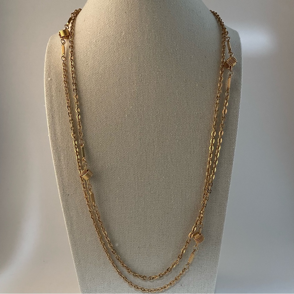 Vintage Jewelry Signed Emmons Gold Tone Chain Knot Necklace Long